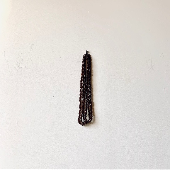 Dark cocoa brown beaded necklace Extra-long & loop-able Small iridescent beds - Picture 3 of 4